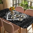thumbnail image 3 of Valentine's Day Table Cloths for 6 Foot Rectangle Tables, Love Branches Vintage Wood Grain Black Patio Waterproof Elastic Fitted Tablecloths, Washable Rectangular Table Cover for Camping, 3 of 8