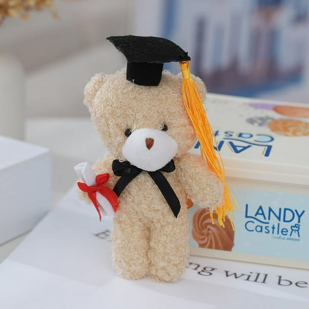 KAKOWELY Lindo oso de peluche de graduación, mini oso de peluche con sombrero de graduación para llavero de graduación, recuerdos de fiesta para graduados de secundaria y universidad.