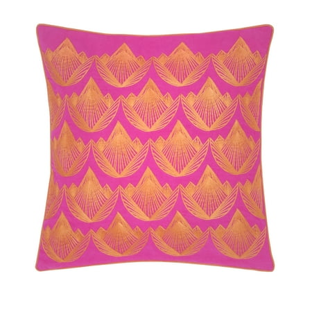 Rochelle Porter Lotus Decorative Square Pillow, Throw, Orange, Pink, Cotton, Polyfill, 20"x 20", 1 Count