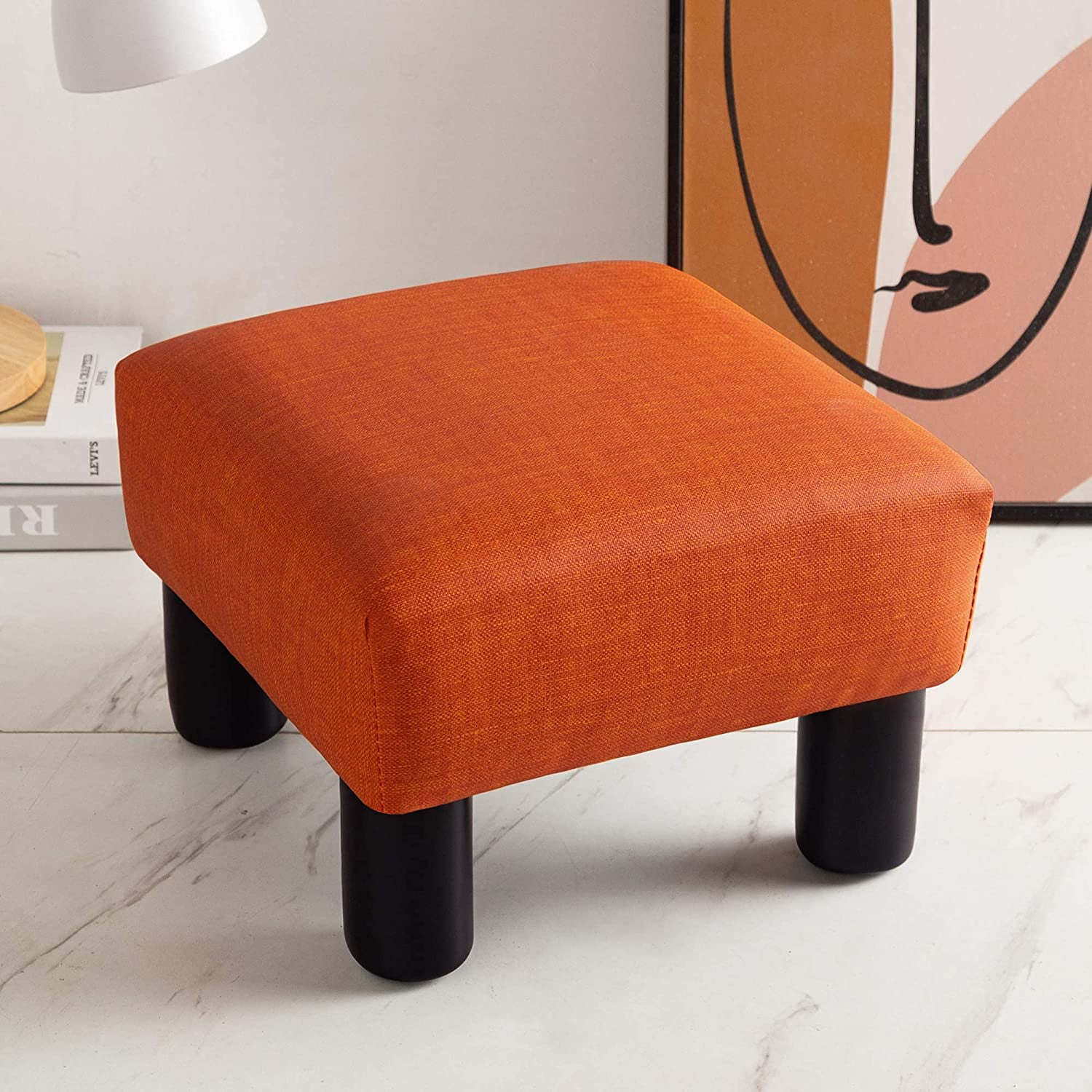 Cpintltr Small Foot Stool Ottoman Modern Accent Step Stool Seat with Solid  Wood Legs Velvet Soft Padded Pouf Ottomans Sofa Footrest Stools 16 inch for
