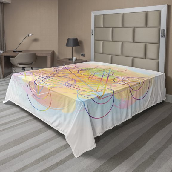 Ambesonne Colorful Flat Sheet, Psychedelic Flower, King Size, Multicolor