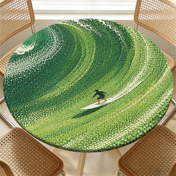 ARTSLION Elastic Tablecloth For Round Tables, Waterproof Tablecover For Up To 36in Round Table, Dining Tablecover For Indoor And Outdoor, Holiday, Red Swirl