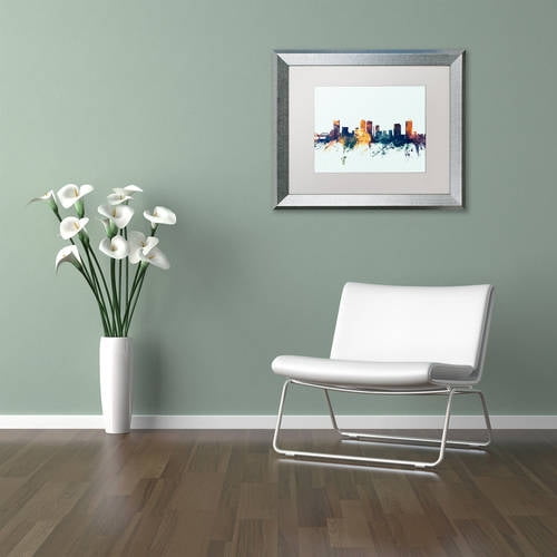 Trademark Fine Art "Fort Worth Texas Skyline Blue" Canvas Art by Michael Tompsett, White Matte, Silver Frame