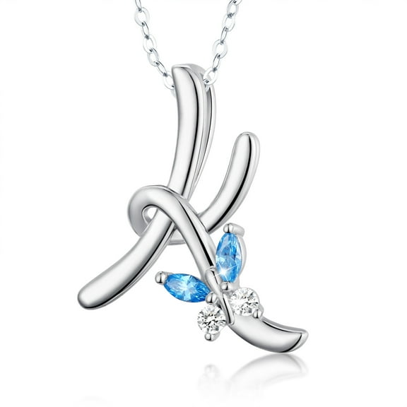 EUDORA Sterling Silver K Initial Necklaces with Blue Butterfly, Script Letter Alphabet Pendant Jewelry Gift for Women, Mother,18 inch Chain