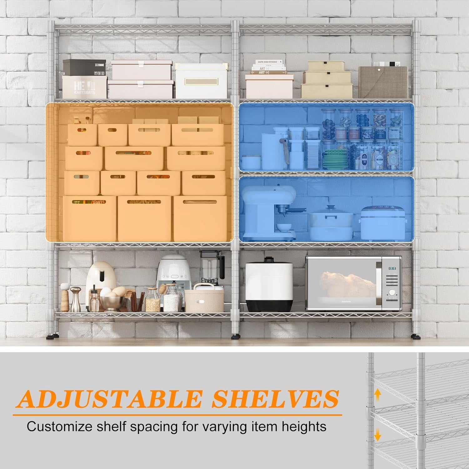 Sailvan 5-Tier Heavy Duty Metal Storage Rack, 60"W x 14"D x 72"H, 1500LBS Capacity Adjustable Wire Shelving Unit for Garage Pantry Kitchen,Silver