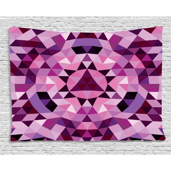 Purple Mandala Tapestry, Round Mosaic Pattern Consists of Triangular Modules in Pastel Purple Shades, Wall Hanging for Bedroom Living Room Dorm Decor, 80W X 60L Inches, Multicolor, by Ambesonne