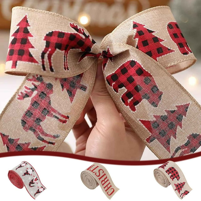 Aodebiao Christmas Ribbon Decorative Wired Edge DIY Craft Ribbon for Gift Wrapping Tree Decor Holiday Party Home Decorations