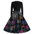 thumbnail image 3 of Rciityk Halloween Black Long Sleeve Dress Women Fall Long Sleeve Spider Webs Printed V Neck Swings Dreses Vintage Waist Lace Up Bow Tie Dress, 3 of 3
