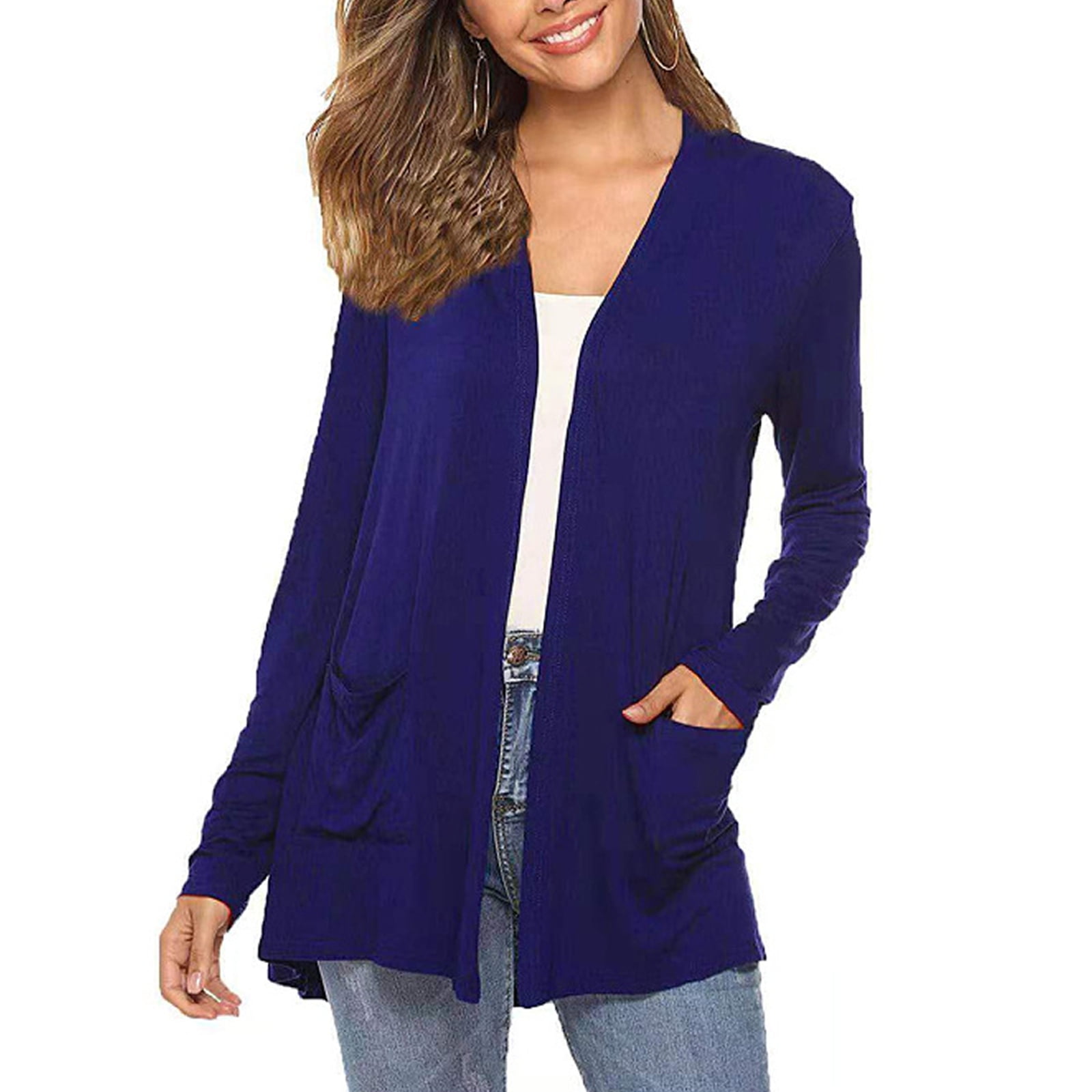 Oversized Cashmere Sweater for Woman Open Front Short Cardigan with pockets
