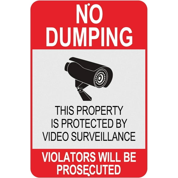 No Dumping Signs 12 x 8 Inches Aluminum No Garbage Sign This Property is Protected by Video Surveillance Sign No Dumping Signs Violatores will be Prosecuted (A)
