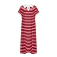 thumbnail image 4 of ShomPort Striped Straight Dress for Tall Women Casual V-Neck Collared Short Sleeve T-Shirt Dress Split Maxi Dresses, 4 of 6