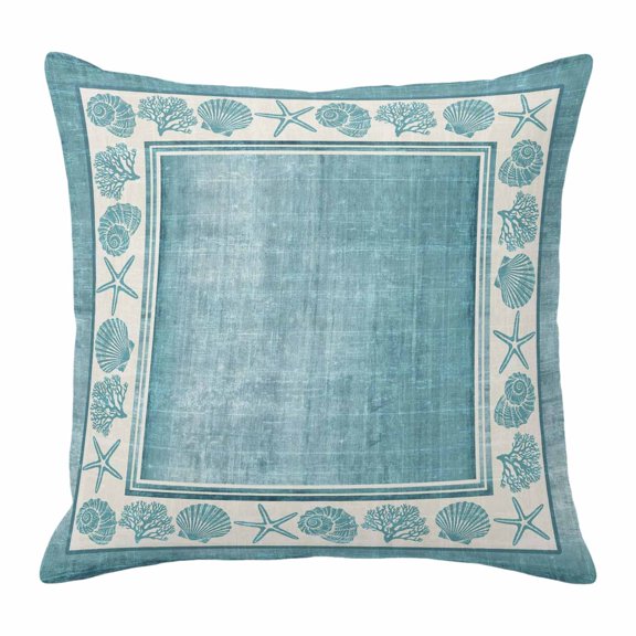 Throw Pillow Covers, Teal Green Beach Coastal Decorative Throw Pillow Covers 20x20 Inch, Summer Nautical Starfish Shell Coral Vintage Square Linen Pillow Cases for Couch/Living Room/Sofa