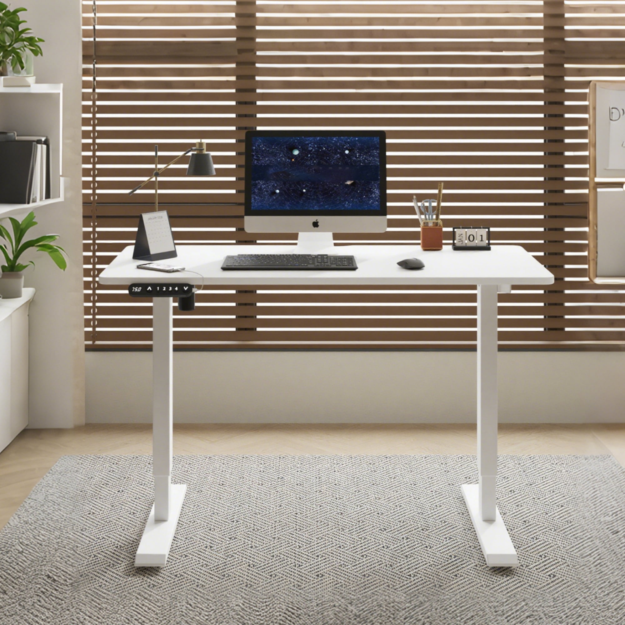 55"W Electric Standing Desk,Home Office Electric Height Adjustable Standing Desk Lifting Range 27~45" Computer Desk for Home Office,White