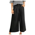 thumbnail image 3 of vigerkar Women's Cotton Linen Culottes Pants Elastic Waist Wide Leg Palazzo Trousers Capri Pant Black, XL, 3 of 9