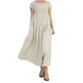 thumbnail image 2 of Itsame Women Summer Dress Solid Color Cotton Thin Dress Beige Size XL, 2 of 6