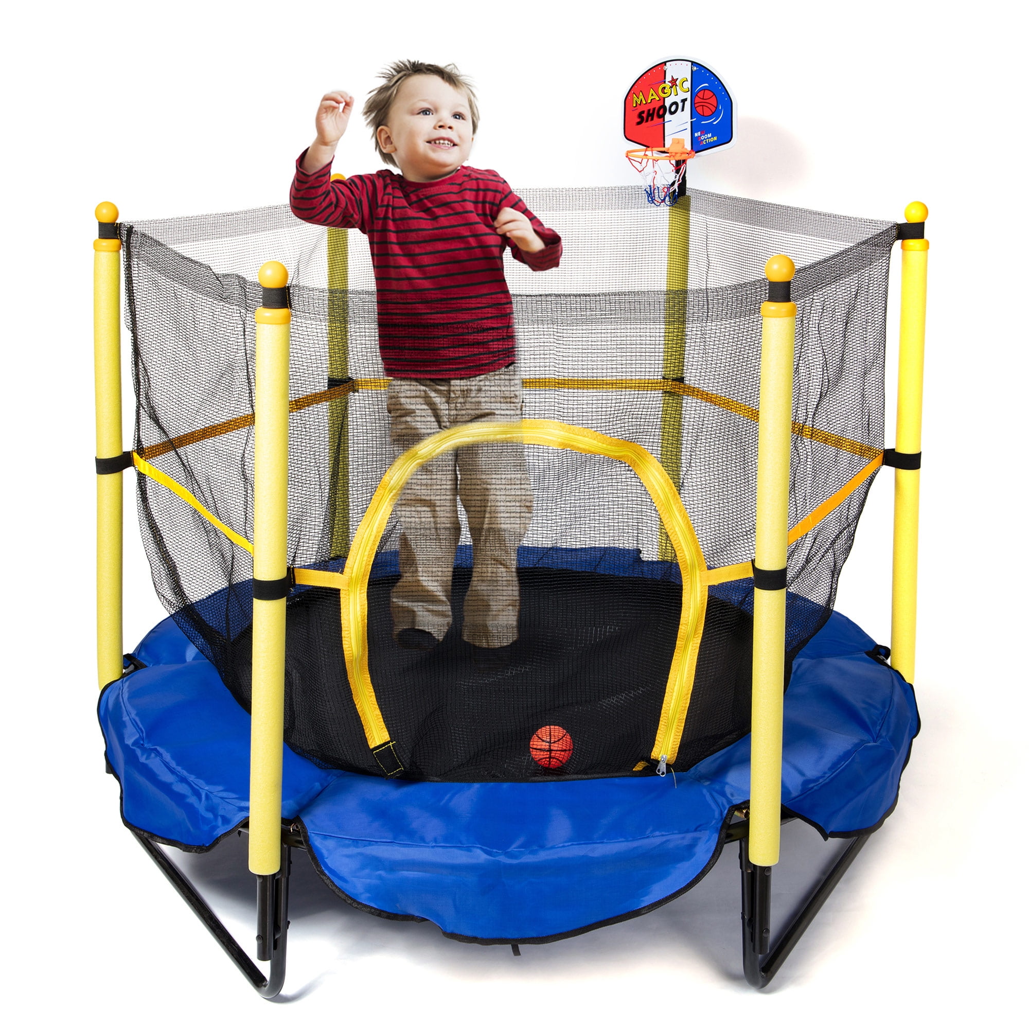 Zupapa Trampoline for Kids with Enclosure Net Basketball Hoop Toddlers Mini Small Trampolines for Indoor Outdoor Gift for Children Baby Age 2-8,54inch,66inch 