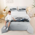thumbnail image 2 of Castle Fairy JDM Wave Sports Car Queen Comforter Set 3pcs for Teens, Minimalist Print Bedding Comforter Set for Bedroom, White Blue,Grey Reversible, 2 of 6