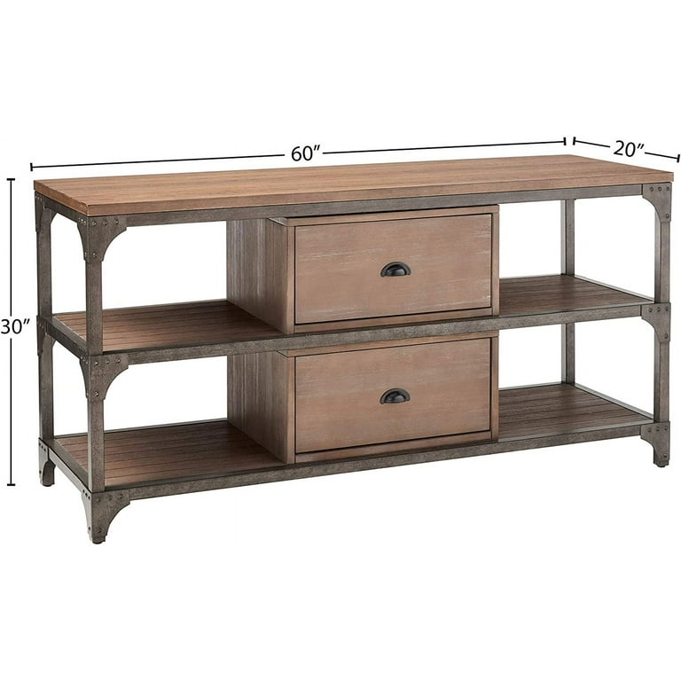 ACME Gorden TV Stand in Weathered Oak & Antique Silver 91504