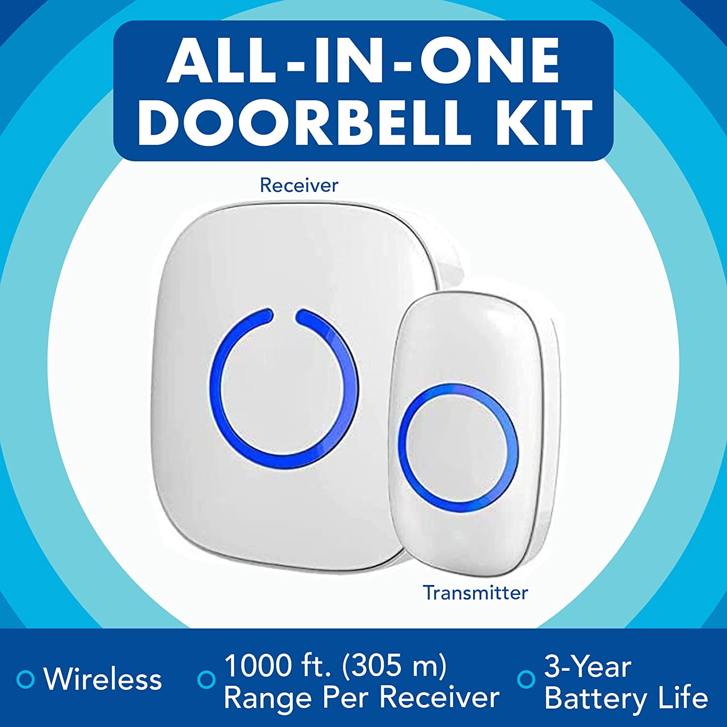 SadoTech Wireless Doorbells - 1 Door Bell Ringer & 2 Plug-In Chime Receiver