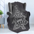 thumbnail image 4 of Eat Drink and Be Merry Soft Flannel Fleece Throw Blanket, Christmas Pine Tree Ornamet on Chalkboard Background Print, Cozy Plush for Indoor and Outdoor Use, 70" x 90", Grey and Coconut, by Ambesonne, 4 of 5