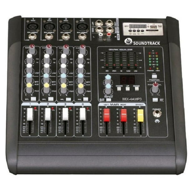 Mezcladora MIX4AMP3 Soundtrack Amplificada 4 Canales 2x150 W SOUNDTRACK Reproductor USB/SD Card