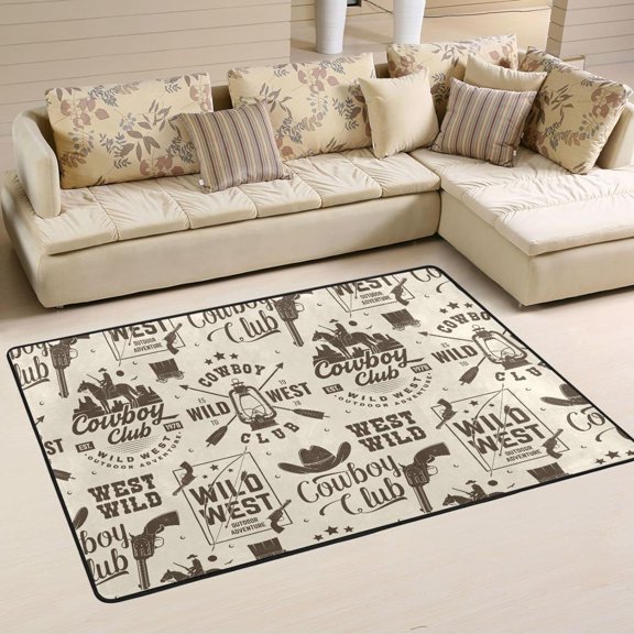 SKYSONIC 36x24in Western Cowboy Club Area Rug, West Wild Non-Slip Floor Carpet for Indoor Living Dining Room Bedroom