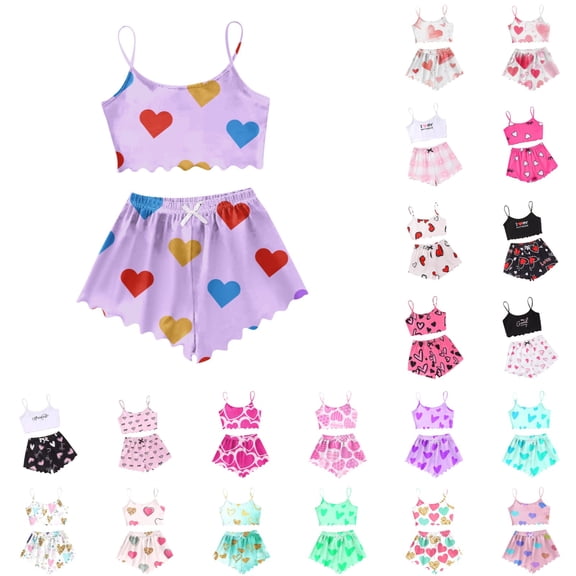 Xmyrz Valentine's Day Two Piece Pajama Set For Women Lightweight Spaghetti Strap Sleeveless Fresh Nightdress Relaxed Shorts Set Casual Sleepwear Pj Outfit Sets