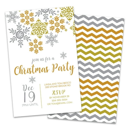 Personalized Silver & Gold Snowflake Christmas Party Invitation