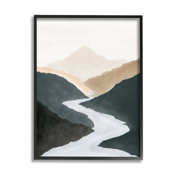 Stupell Industries Flowing River Nature Landscape Foggy Distant Mountain Painting Black Framed Art Print Wall Art, Design by JJ Design House LLC