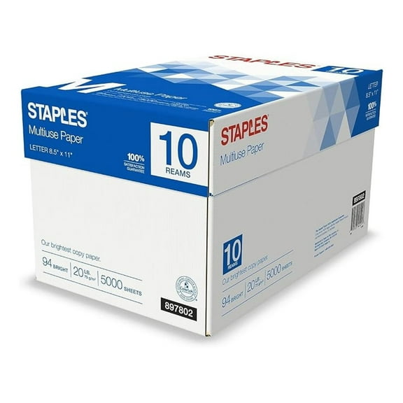 Copy Paper, 8.5" x 11", 20 lbs., White, 500 Sheets/Ream, 10 Reams/Carton (20472)