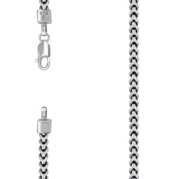 925 Sterling Silver Hollow Franco Chain Rhodium 3.6mm Necklace 16 Inch Chain Necklace for Women and Men