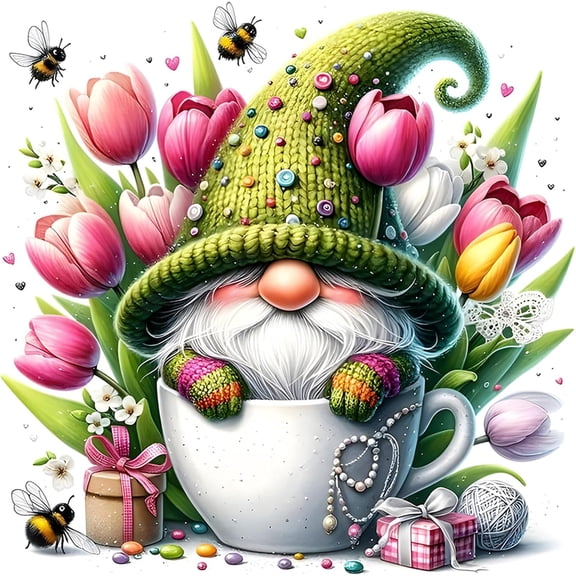 DIY 5D Diamond Painting Kit (for Adults) Diamond Painting "Gnome，Flowers" - Full Diamond Crystal Rhinestone Embroidery Craft Kit, Can Be Used as Gift, Wall Decoration