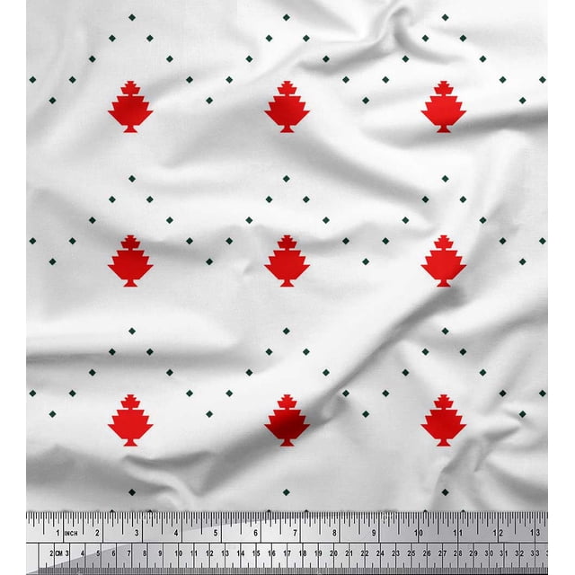 Soimoi Red Poly Georgette Fabric Butidar Jamdani Print Sewing Fabric Yard 42 Inch Wide