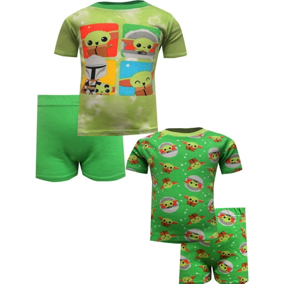 AME Sleepwear Boys Star Wars Mandalorian Grogu 4 Piece Cotton Toddler Pajama (3T)