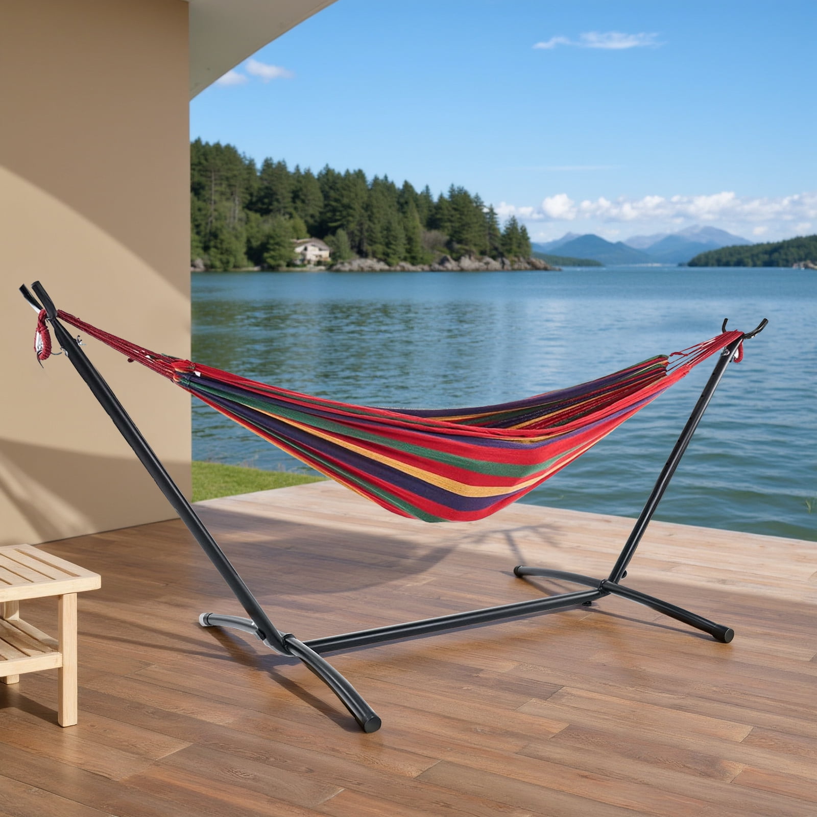 Bigleap Double Hammock with Steel Stand Heavy Duty Standing
