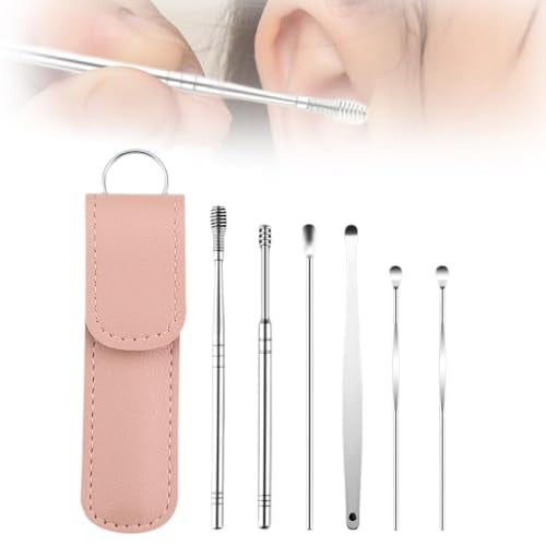 Ear Cleaner,Ear Cleaning Tool Set,Ear Cleaning Kit,Portable Spiral Earwax Cleaner Tool Set (Pink)