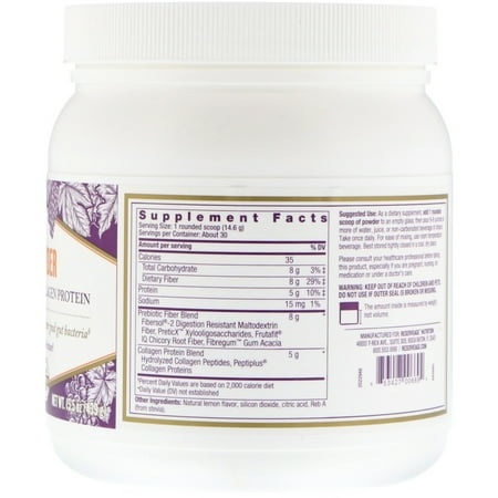 Best ReserveAge Nutrition  Fibeher Powder with Prebiotic Fiber   Collagen Protein  Lemon  15 5 oz  439 g deal