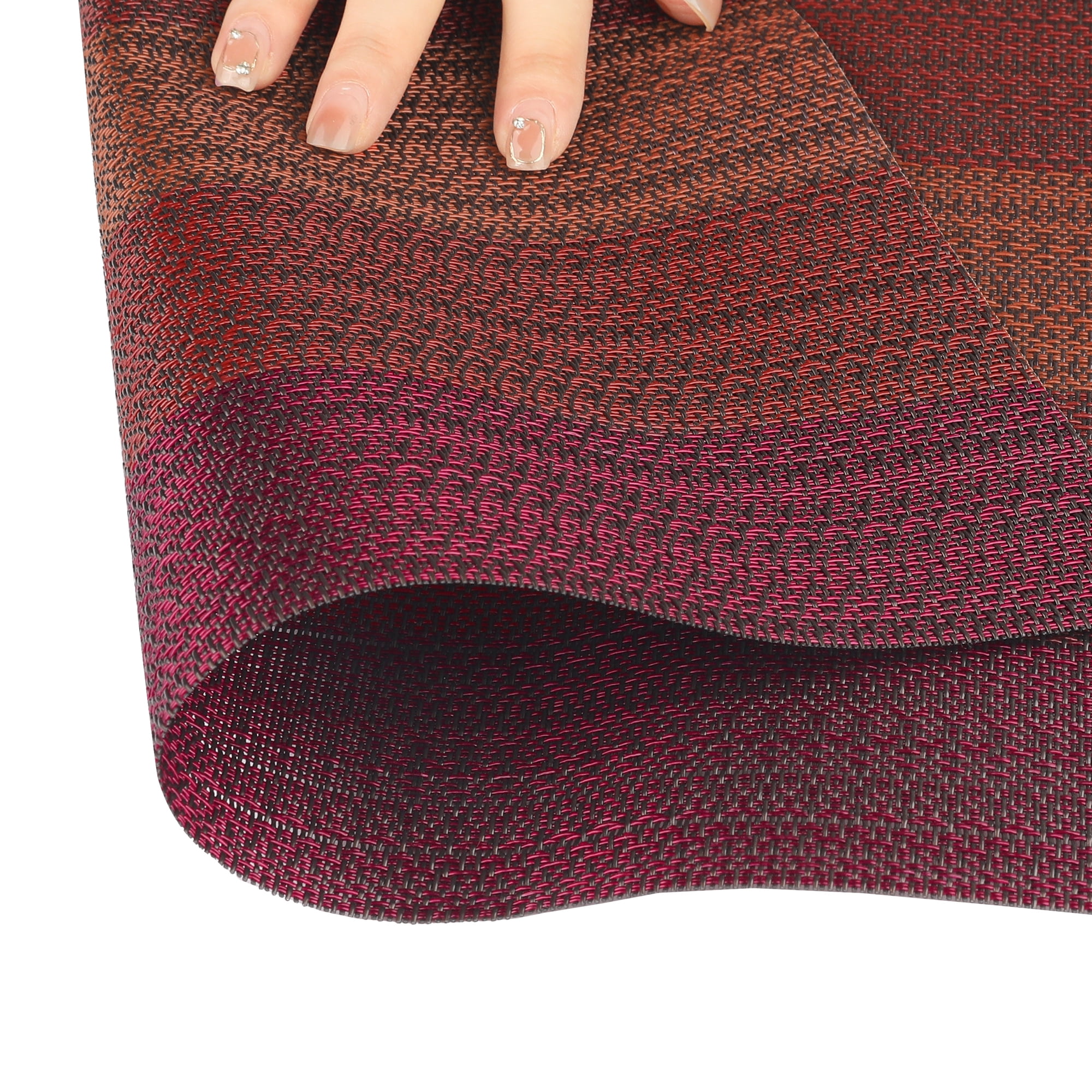 Unique Bargains Placemats Set of 6 Vinyl Place Mats for Dining Table Weave Table Mats 18" x 12" DarkRed