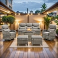 thumbnail image 2 of PARKWELL 6 Pieces Outdoor Patio High Back Furniture Set with Fire Pit Table, Luxury 6" Thick Conversation Set with Swivel Glider Chairs,Wicker Seating Set for Deck, Backyard,Gray/Gray, 2 of 13