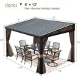 thumbnail image 2 of Domi 8x12FT Lean-To Gazebo, Outdoor Wall-Mounted Aluminum Frame Pavilion with Sloping Galvanized Steel Roof, Netting & Curtains for Deck, Porch, Backyard, 2 of 8