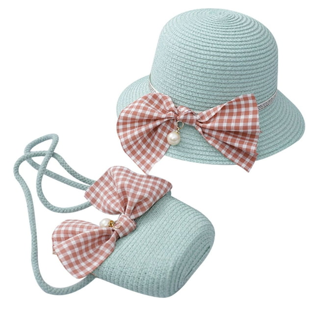 1 Set Beautiful Beach Straw Hat with Attractive Small Bag Portable Children Beach Hat Stylish Design (Mint Green)