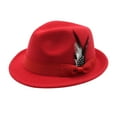 thumbnail image 2 of Classic Short Brim Fedora Hat for Men with Feather Ribbon, Vintage All-Occasion Headwear Red, 2 of 4