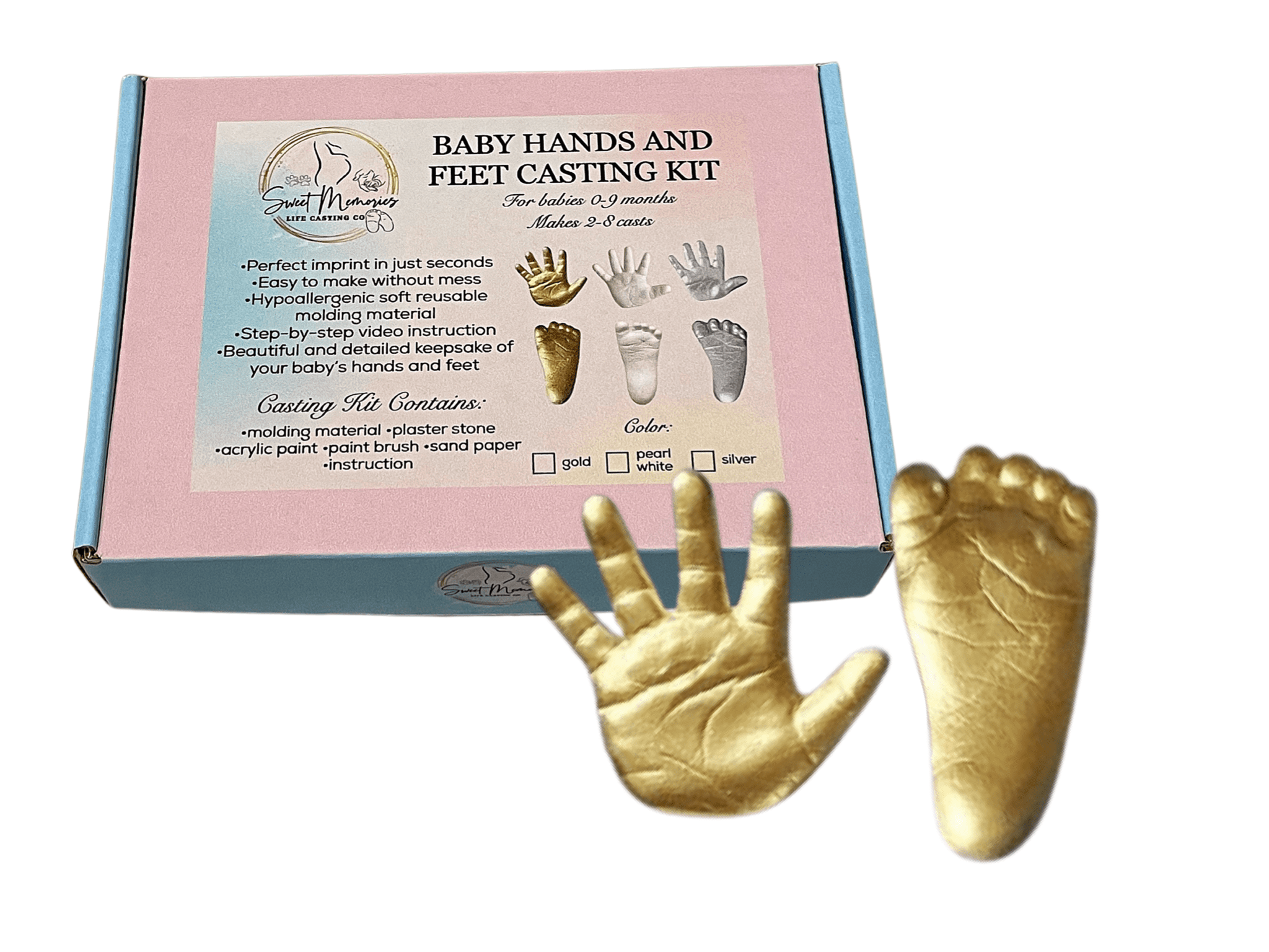Sweet Memories Baby Hands and Feet Casting kit for Babies 0-9 Months, Makes 2-8 Casts - DIY Hand and Footprint Keepsake, Infant Imprints, New mom Baby Shower Christmas Gift