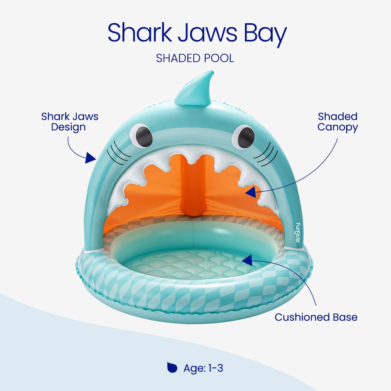 Funsicle Shark Jaws Bay Shaded Inflatable Kids Splash Pool, 40" x 40" x 37", Ages 1 to 3