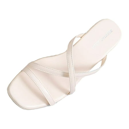 

KI-8jcuD Rainbow Sandals Women Women S Foreign Trade Large Square Heel Fashion Casual Solid Middle Heel Sandals Good Arch Support Sandals for Women Cu White8