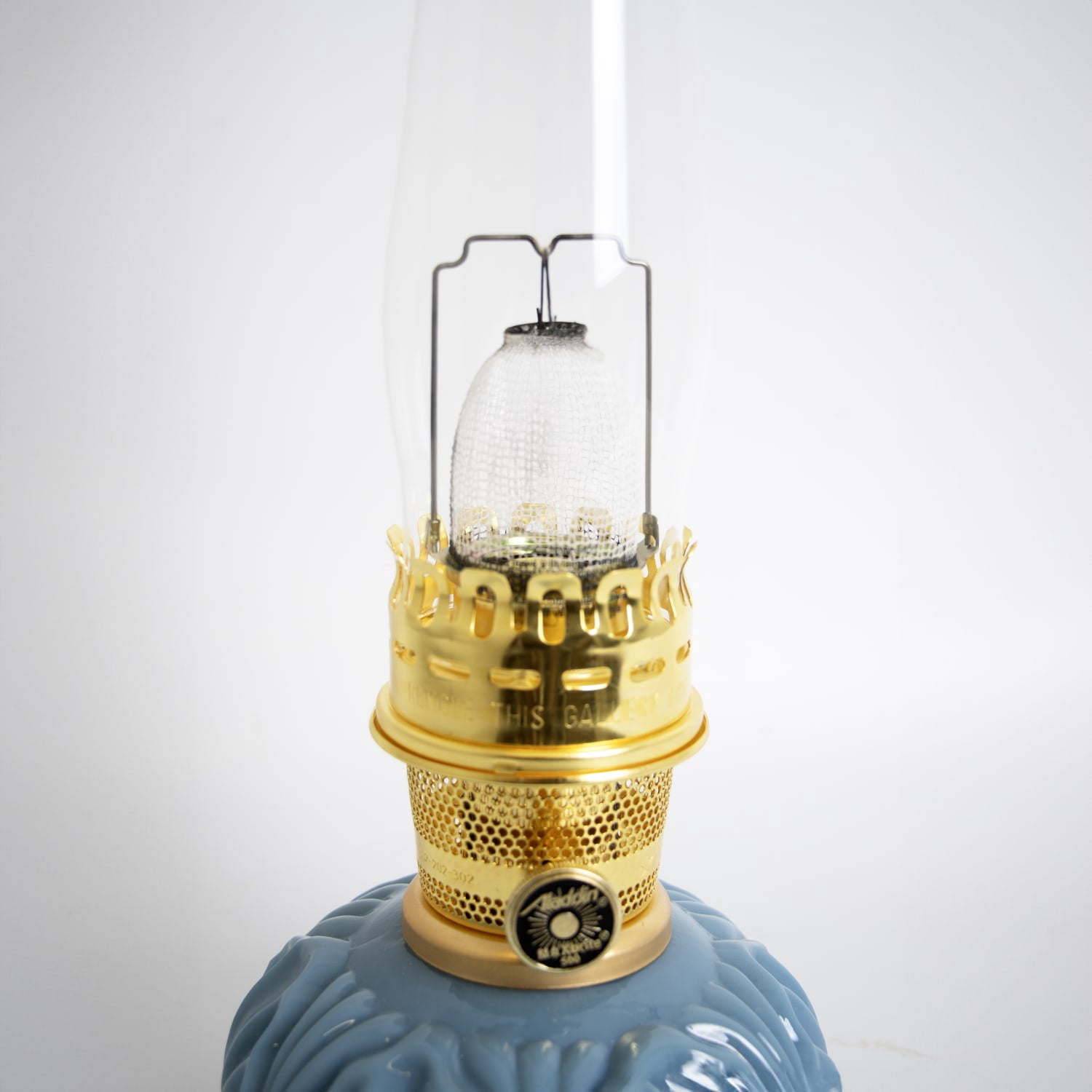 Aladdin Georgia Blue Genie II Oil Lamp for Shelf or Table, Indoor Emergency Lighting, Limited Edition in Blue Glass with Brass Burner