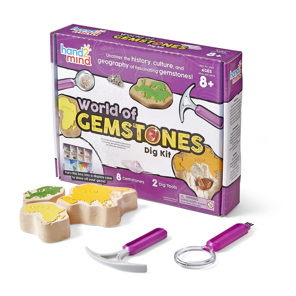 hand2mind World of Gemstones Dig Kit, Real Gemstone Dig Kit, Gem Digging Kit for Kids, STEM Kit