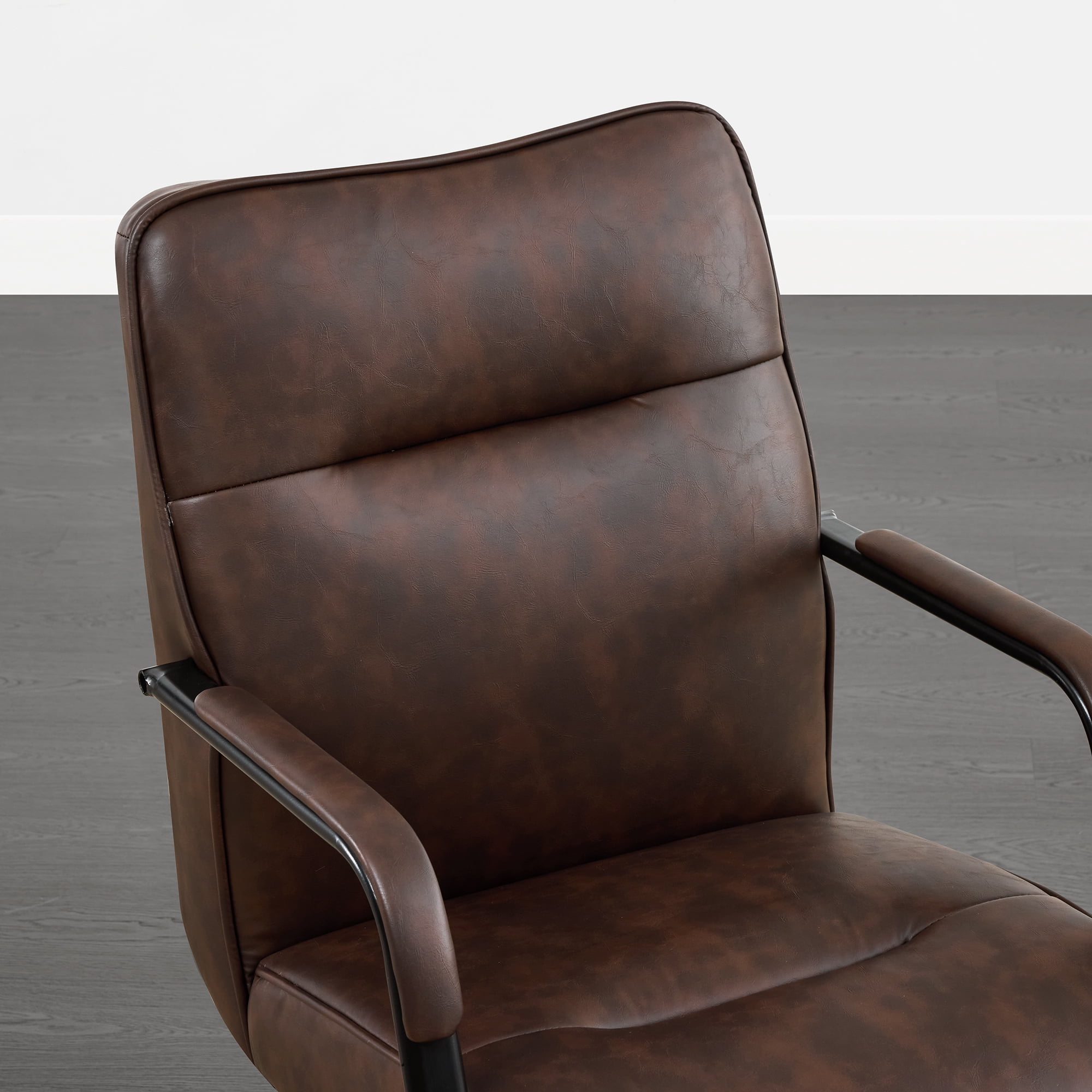 Spruce & Spring Upholstered Swivel Office Chair with Ergonomic High Back, Metal Frame & Upholstered Arms, Espresso Faux Leather