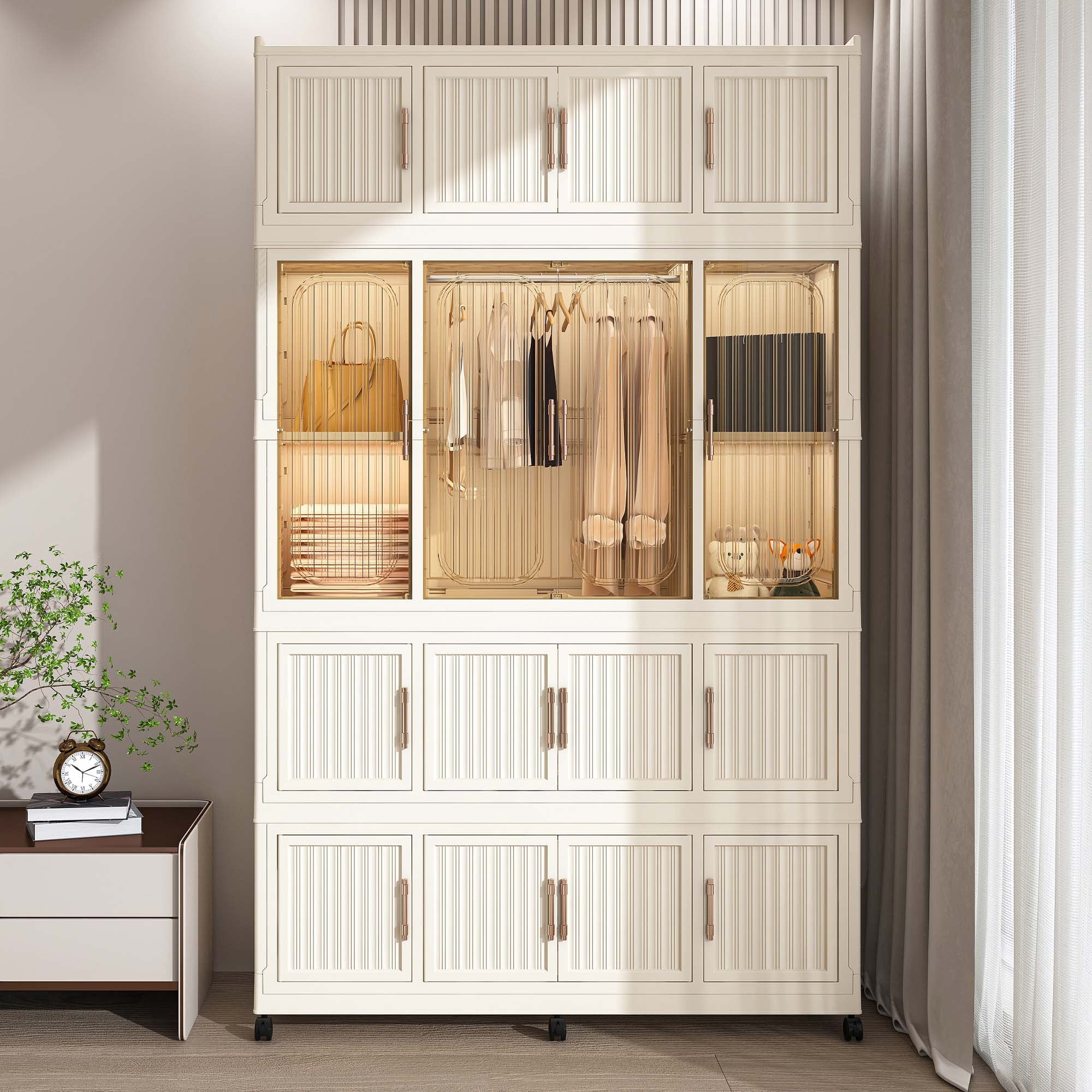 Miniyam 48.03" x 17.72" x 77.1" Includes 6 Hangers – Portable Wardrobe Closet – 17 Magnetic Doors with 17 Cubes & 1 Hanging Rod