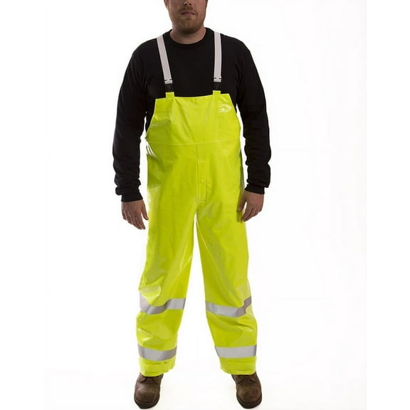Tingley 2X Fluorescent Yellow/Green Comfort-Brite 14 mil PVC And Polyester Class E Level 2 Flame Resistant Rain Bib Overalls With Fly Front And Snap Closure And Silver Reflective Tape